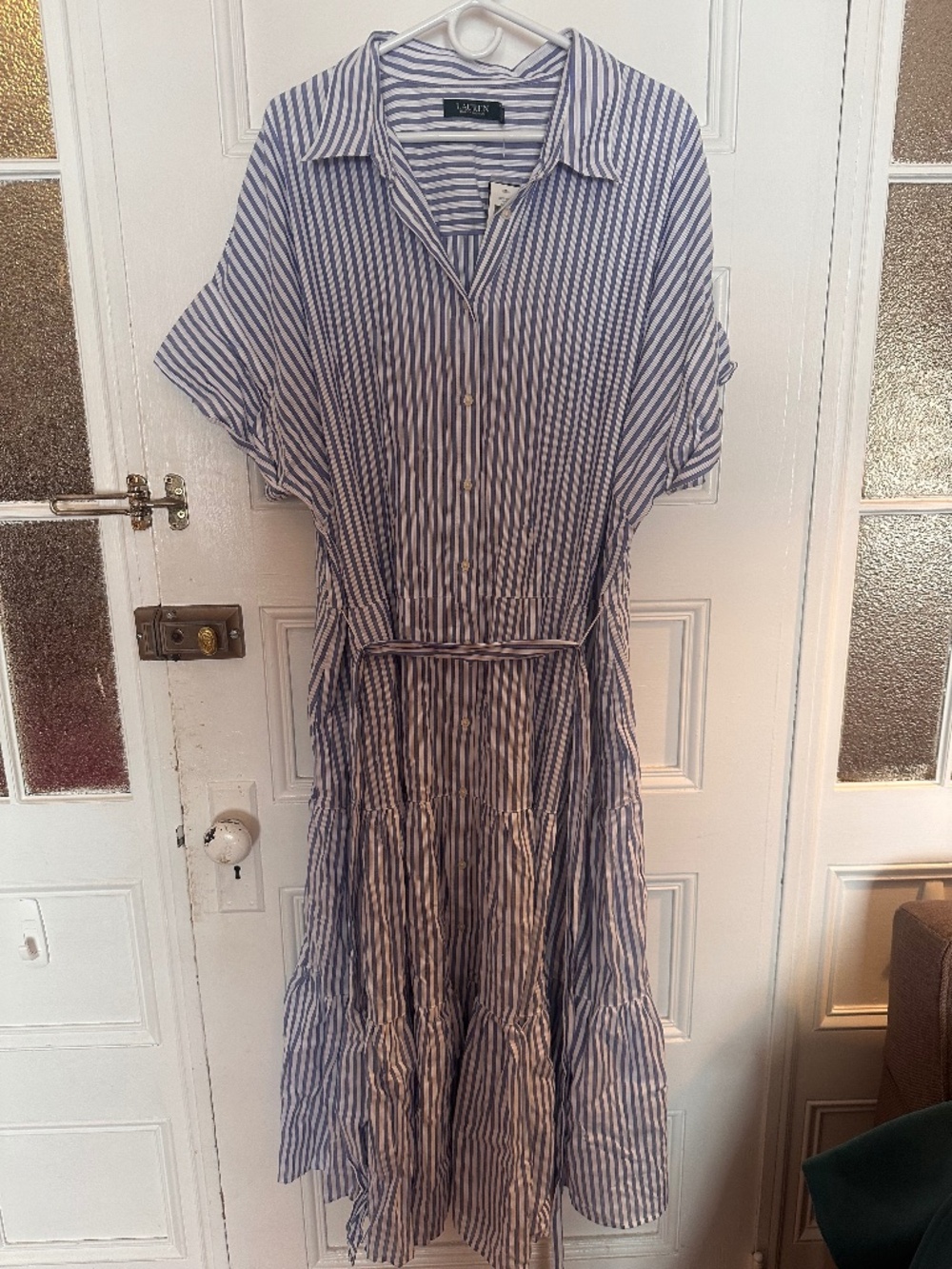 Ralph Lauren Blue and White Striped Midi Dress